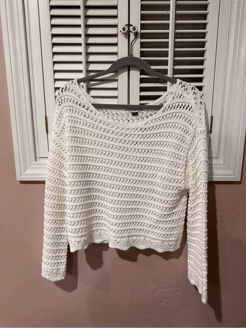 American Eagle Outfitters White Crochet Scoop Neck Sweater NWT